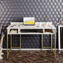 Hanah Home Mesa de Estudio Gold, Escritorio Glamuroso Blanco y Dorado, 120x75x60 cm